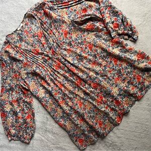 Joie Floral Blouse in Red and Blue